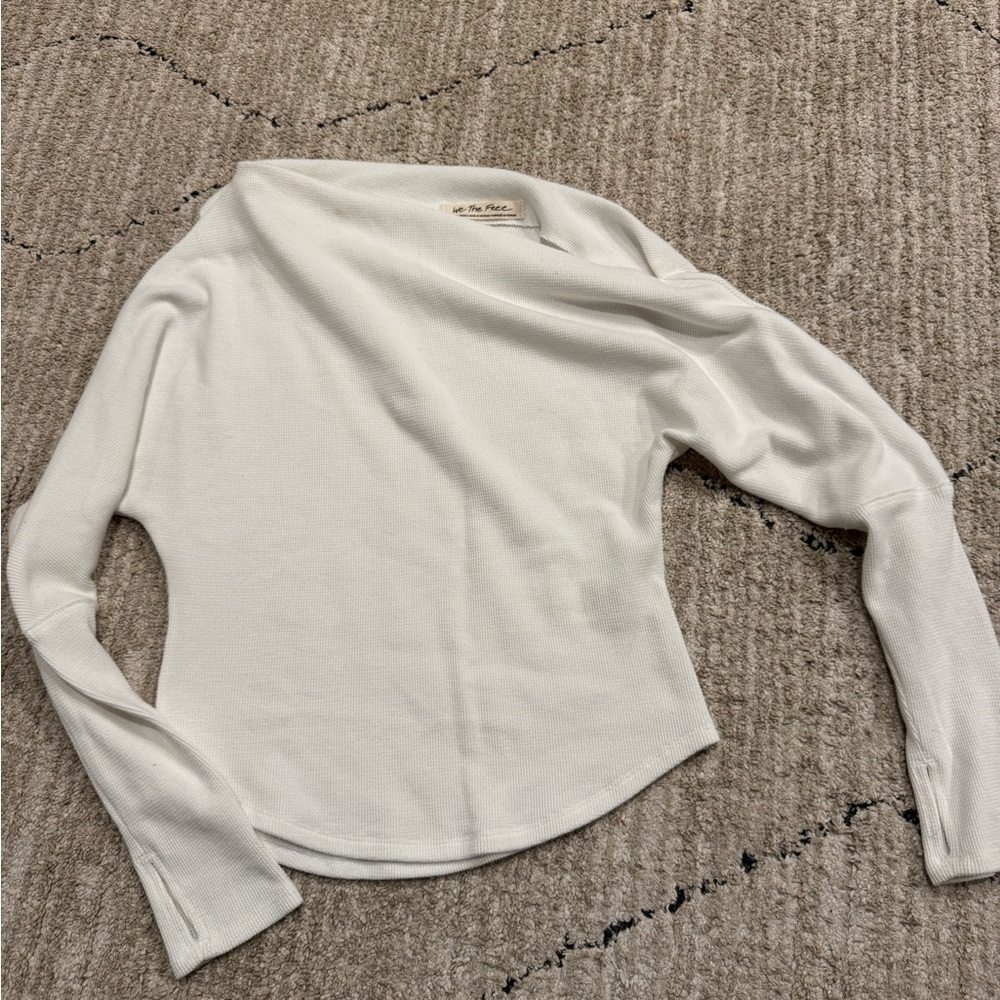 We the free white waffle off shoulder shirt